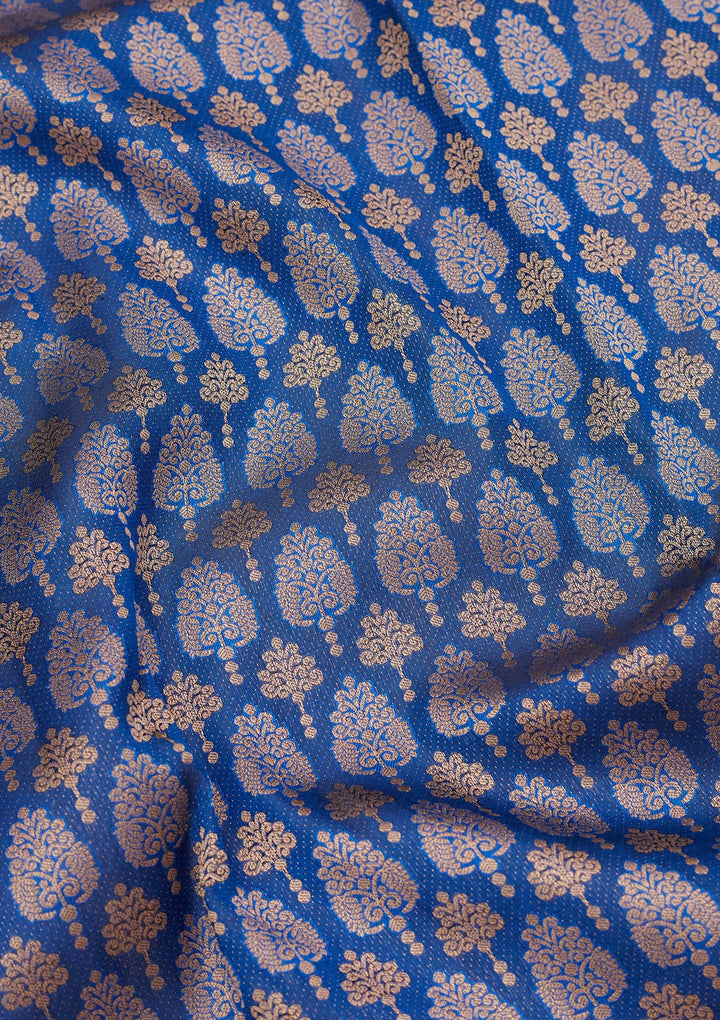 Navy Blue Silk Jaal Saree With Matching Blouse Piece