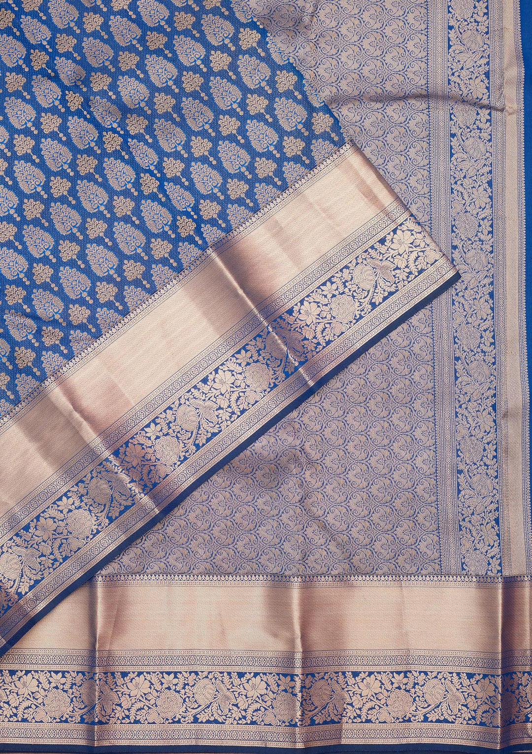 Navy Blue Silk Jaal Saree With Matching Blouse Piece