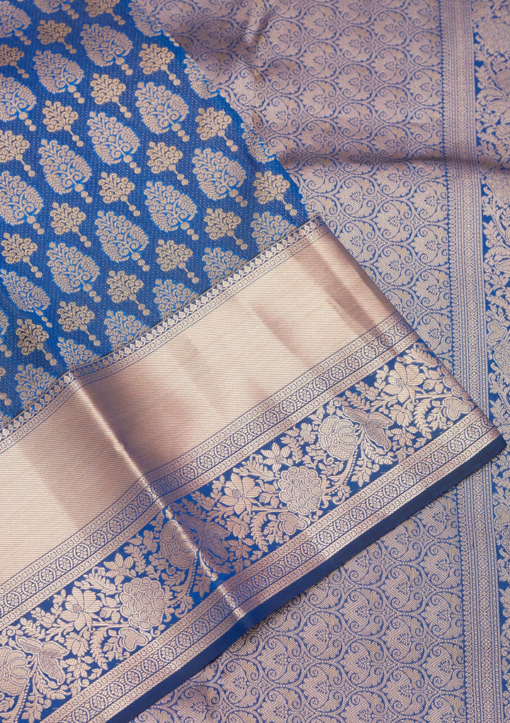 Navy Blue Silk Jaal Saree With Matching Blouse Piece