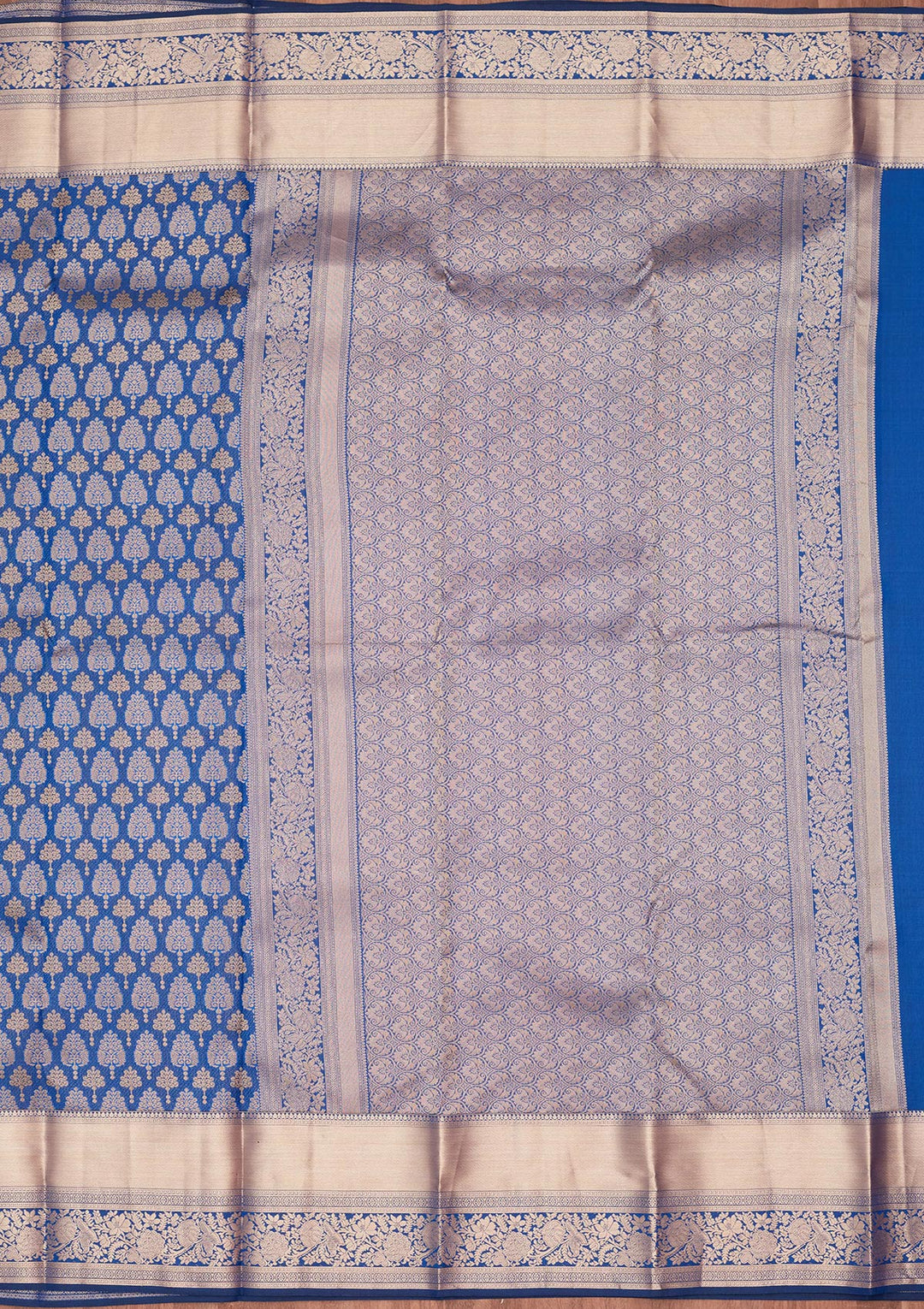 Navy Blue Silk Jaal Saree With Matching Blouse Piece