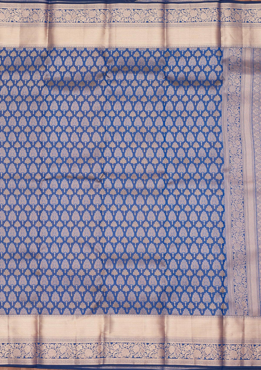 Navy Blue Silk Jaal Saree With Matching Blouse Piece