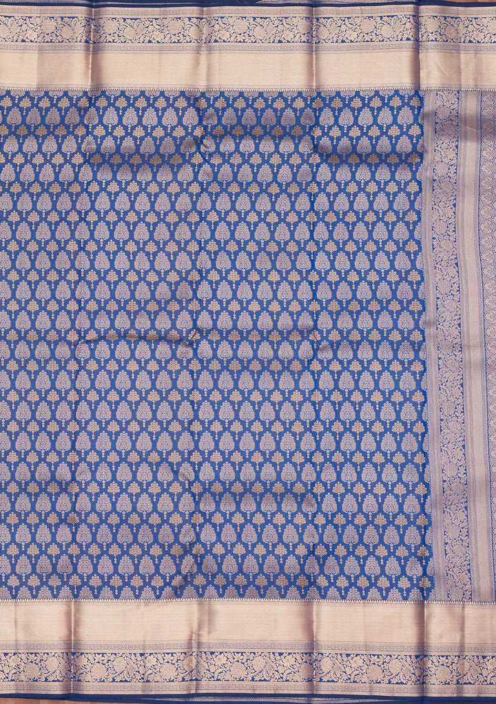 Navy Blue Silk Jaal Saree With Matching Blouse Piece