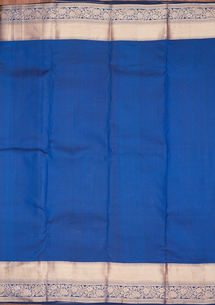 Navy Blue Silk Jaal Saree With Matching Blouse Piece