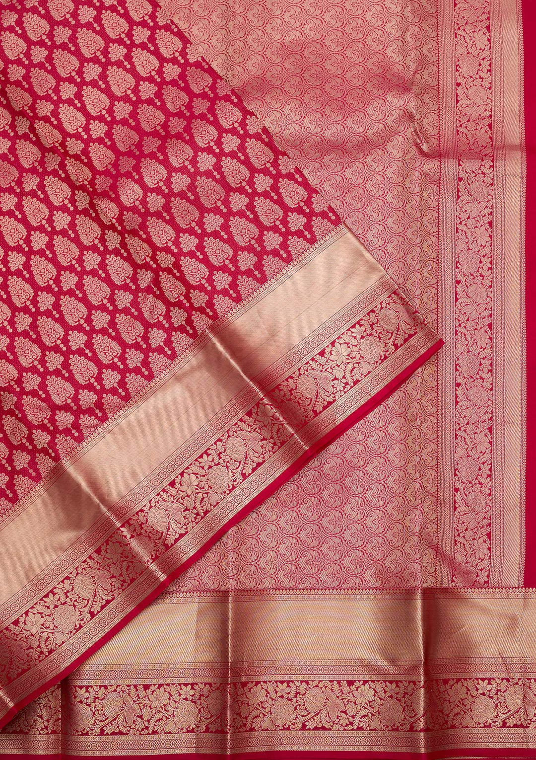 Rani Pink Silk Jaal Gold Zariwork Saree With Matching Blouse Piece