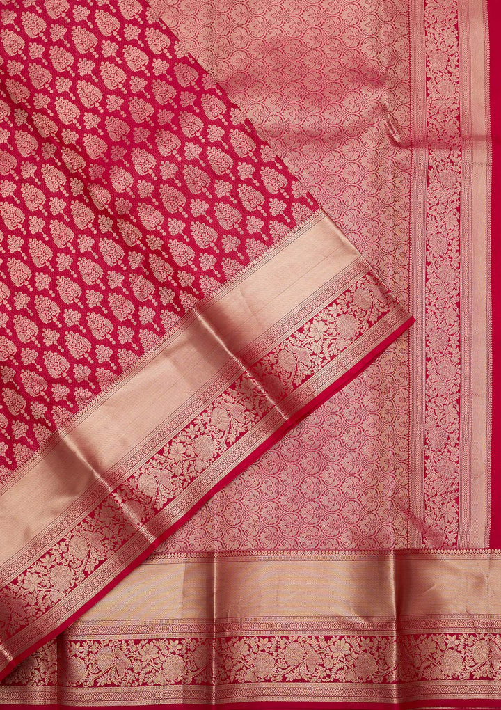 Rani Pink Silk Jaal Gold Zariwork Saree With Matching Blouse Piece