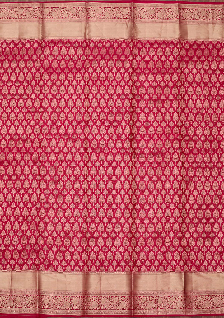 Rani Pink Silk Jaal Gold Zariwork Saree With Matching Blouse Piece
