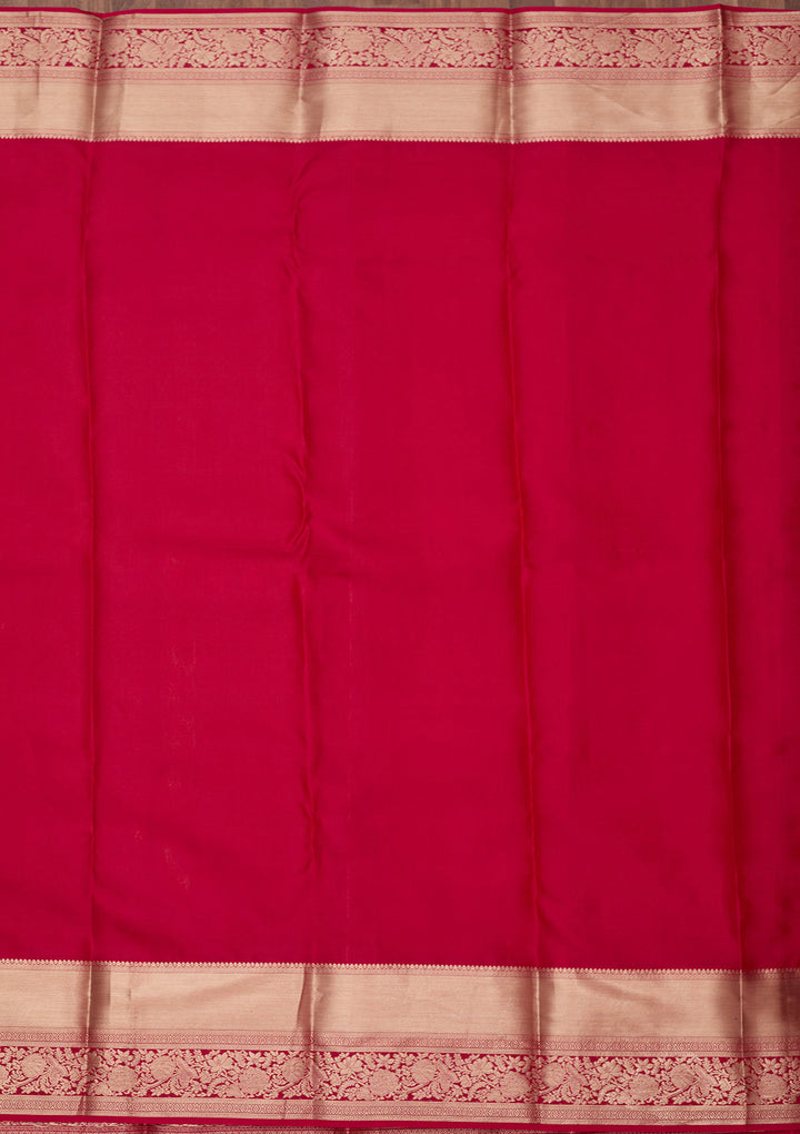 Rani Pink Silk Jaal Gold Zariwork Saree With Matching Blouse Piece