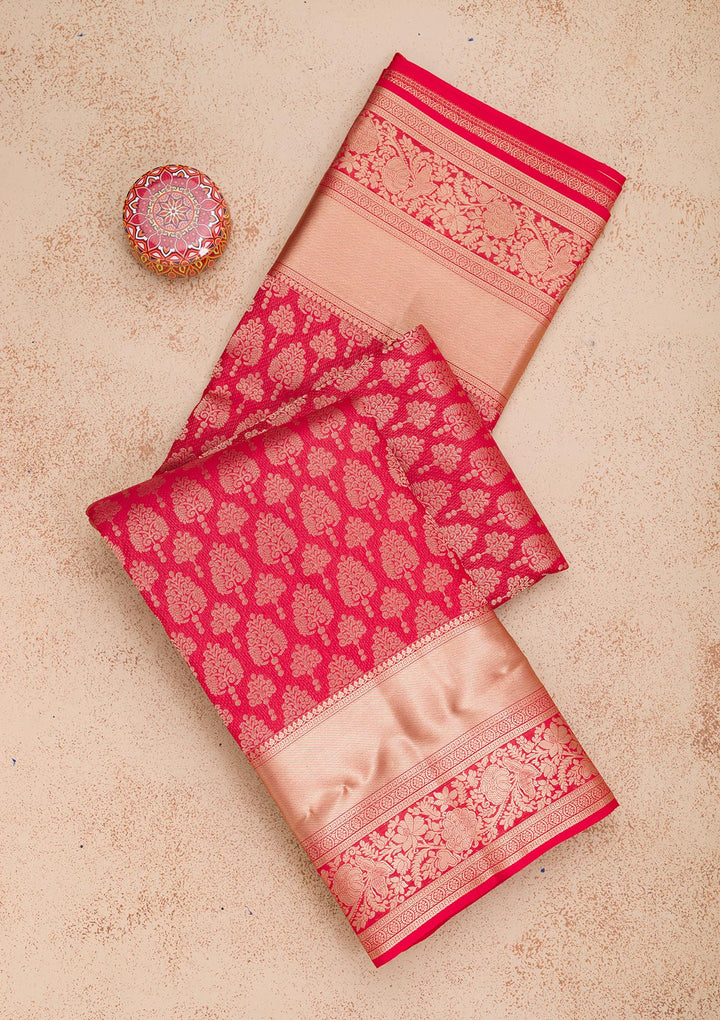 Red Silk Jaal Gold Zariwork Saree With Matching Blouse Piece