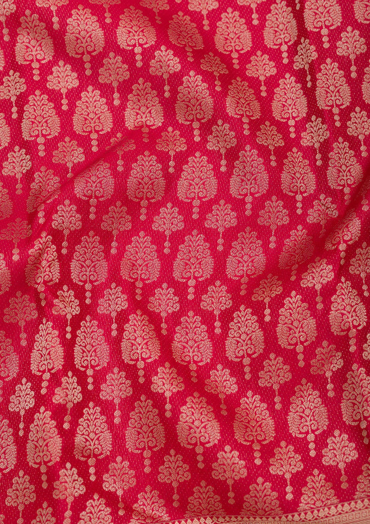 Red Silk Jaal Gold Zariwork Saree With Matching Blouse Piece