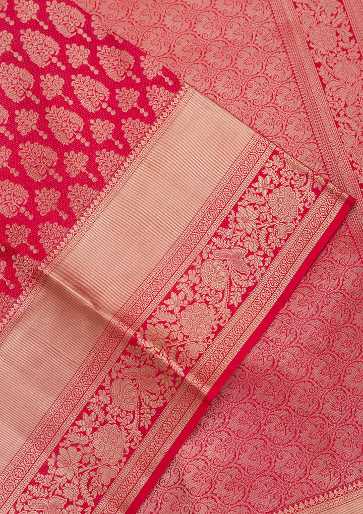 Red Silk Jaal Gold Zariwork Saree With Matching Blouse Piece