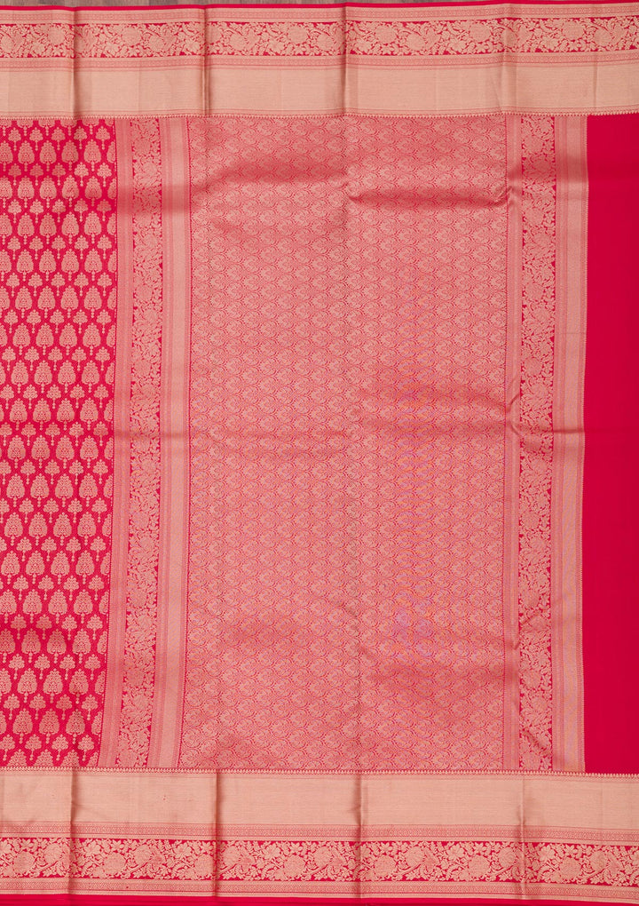 Red Silk Jaal Gold Zariwork Saree With Matching Blouse Piece