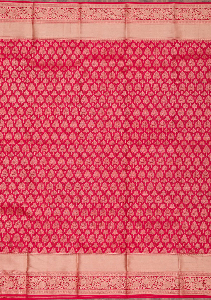 Red Silk Jaal Gold Zariwork Saree With Matching Blouse Piece