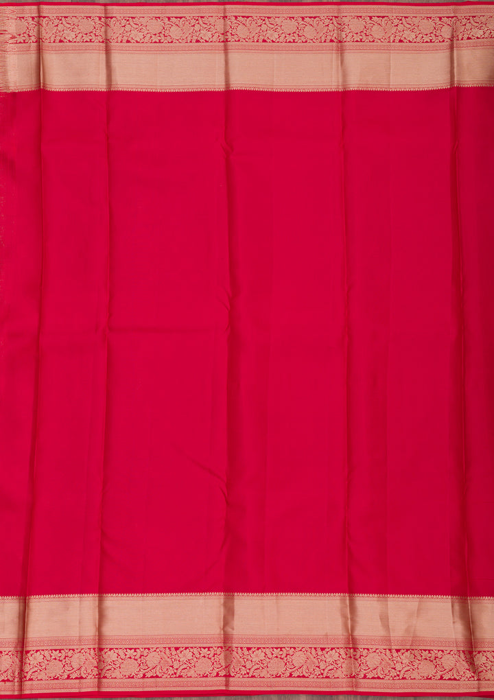 Red Silk Jaal Gold Zariwork Saree With Matching Blouse Piece