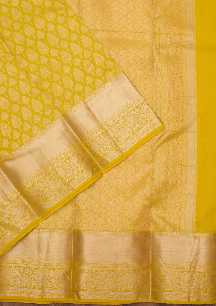 Yellow Silk Jaal Gold Zariwork Saree With Matching Blouse Piece
