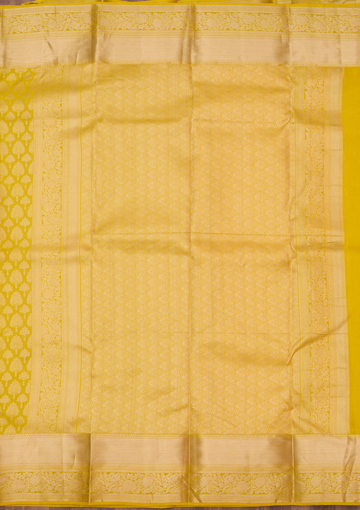 Yellow Silk Jaal Gold Zariwork Saree With Matching Blouse Piece