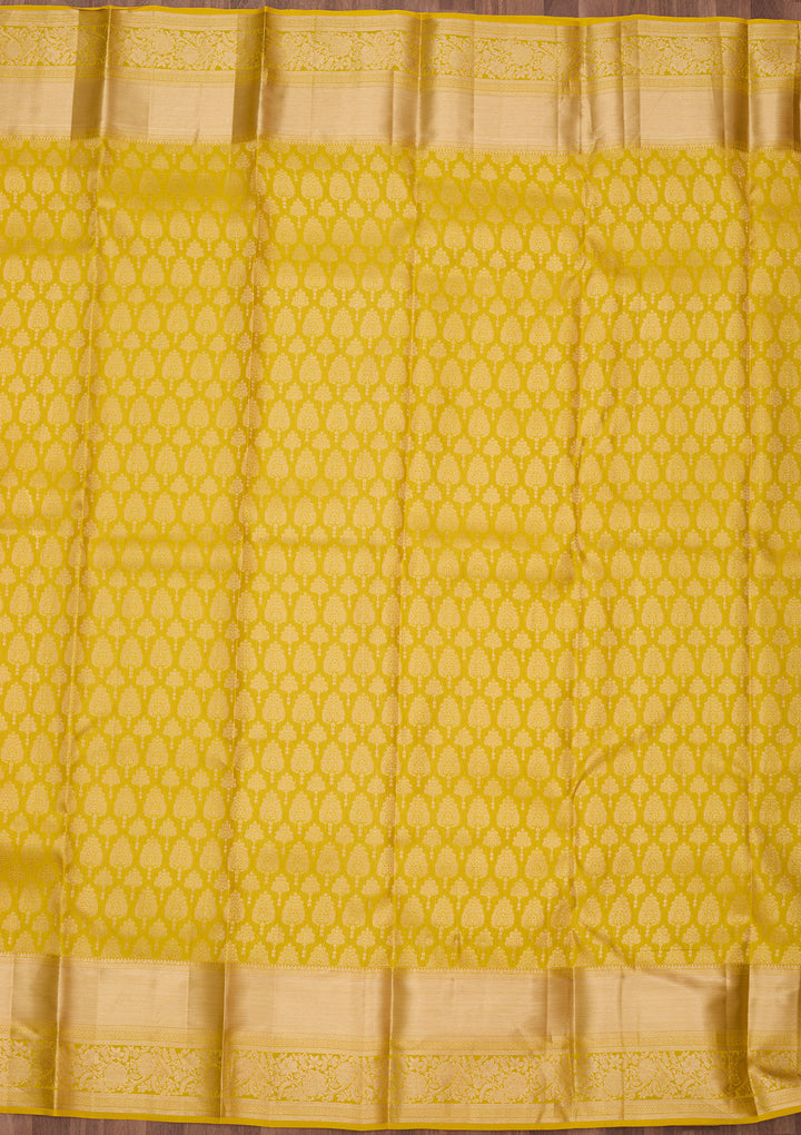 Yellow Silk Jaal Gold Zariwork Saree With Matching Blouse Piece