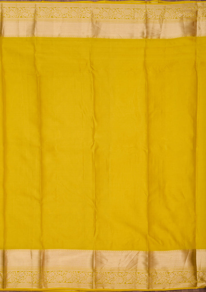 Yellow Silk Jaal Gold Zariwork Saree With Matching Blouse Piece