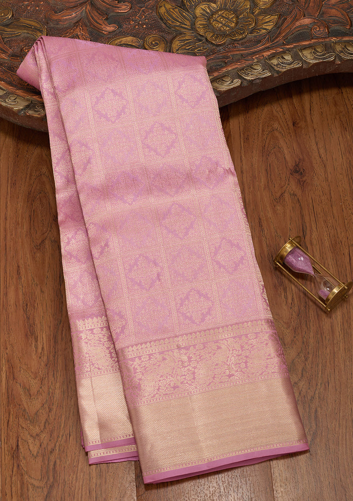 Onion Pink Silk Jaal Saree With Matching Blouse Piece