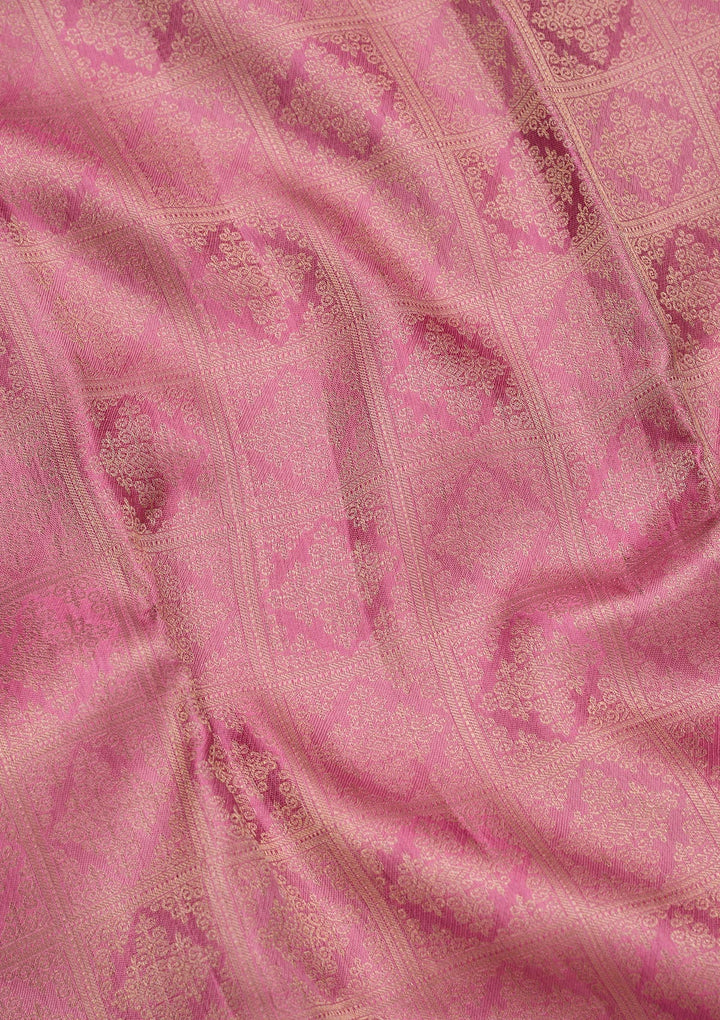 Onion Pink Silk Jaal Saree With Matching Blouse Piece