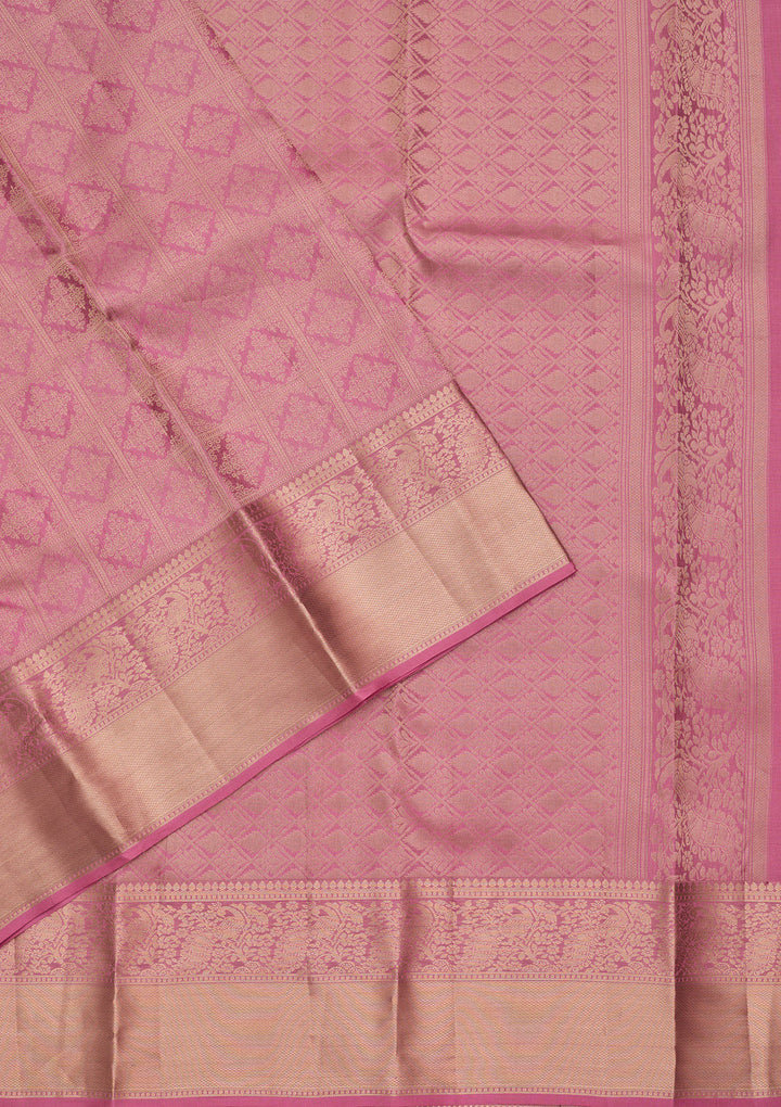 Onion Pink Silk Jaal Saree With Matching Blouse Piece