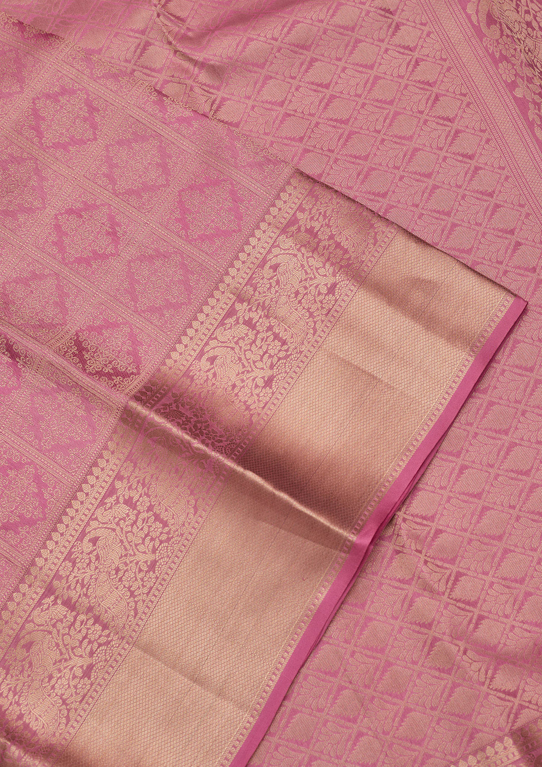 Onion Pink Silk Jaal Saree With Matching Blouse Piece