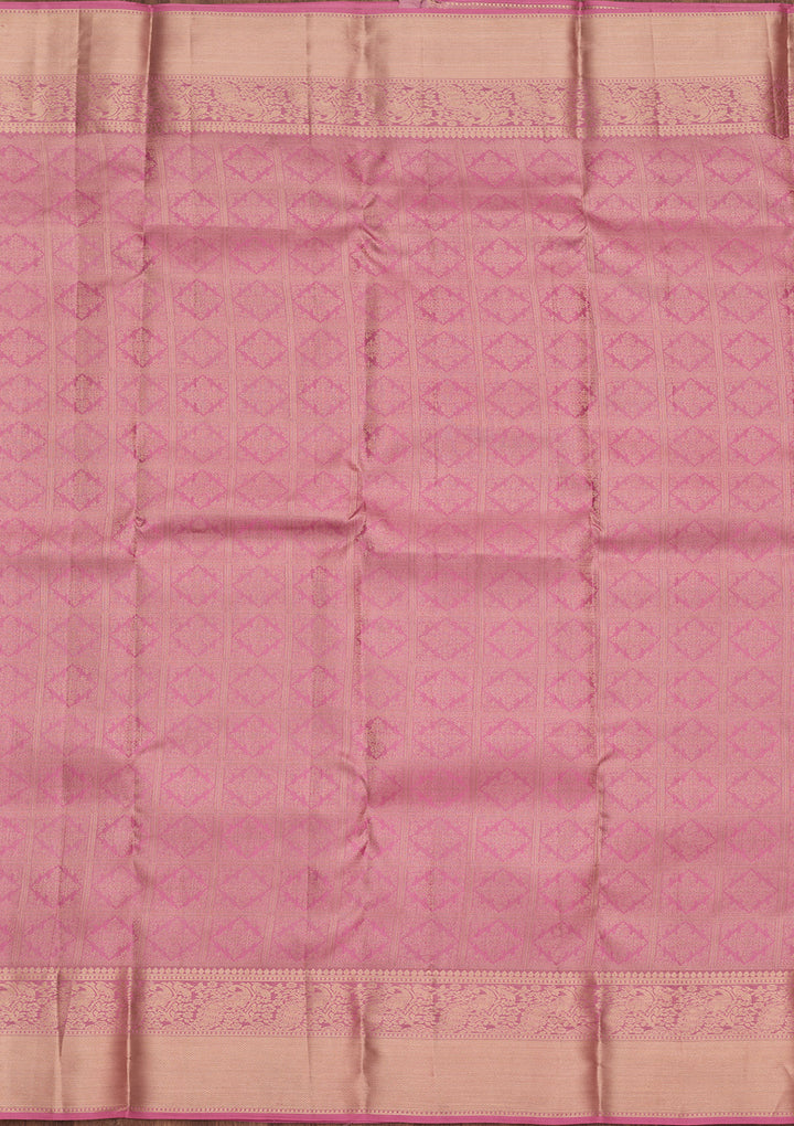 Onion Pink Silk Jaal Saree With Matching Blouse Piece