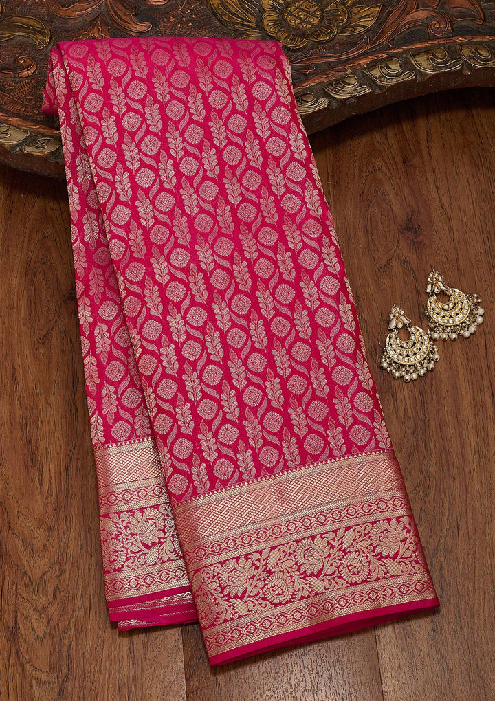 Rani Pink Silk Jaal Saree With Matching Blouse Piece