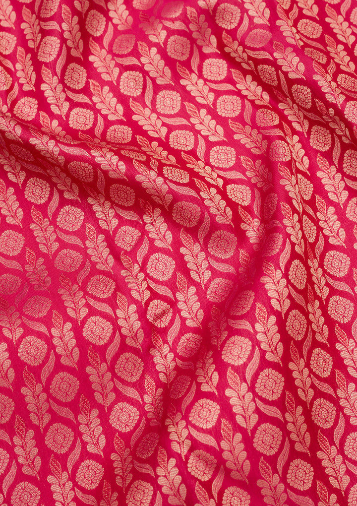 Rani Pink Silk Jaal Saree With Matching Blouse Piece