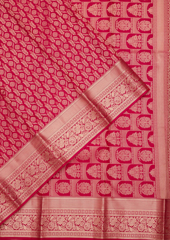 Rani Pink Silk Jaal Saree With Matching Blouse Piece