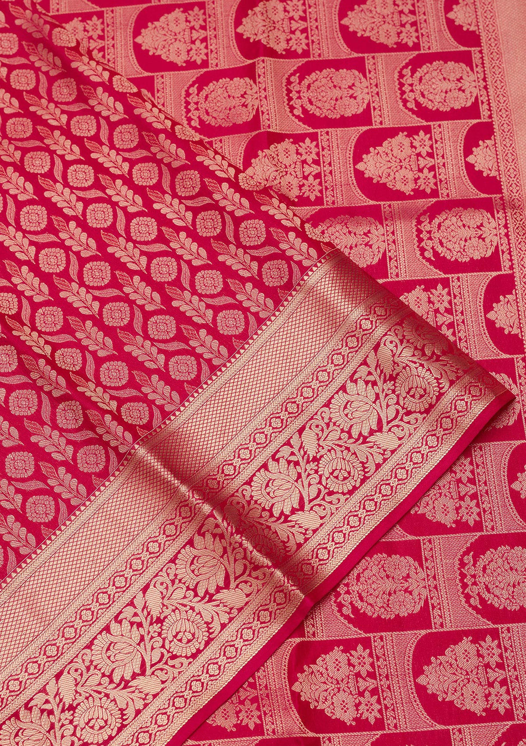Rani Pink Silk Jaal Saree With Matching Blouse Piece
