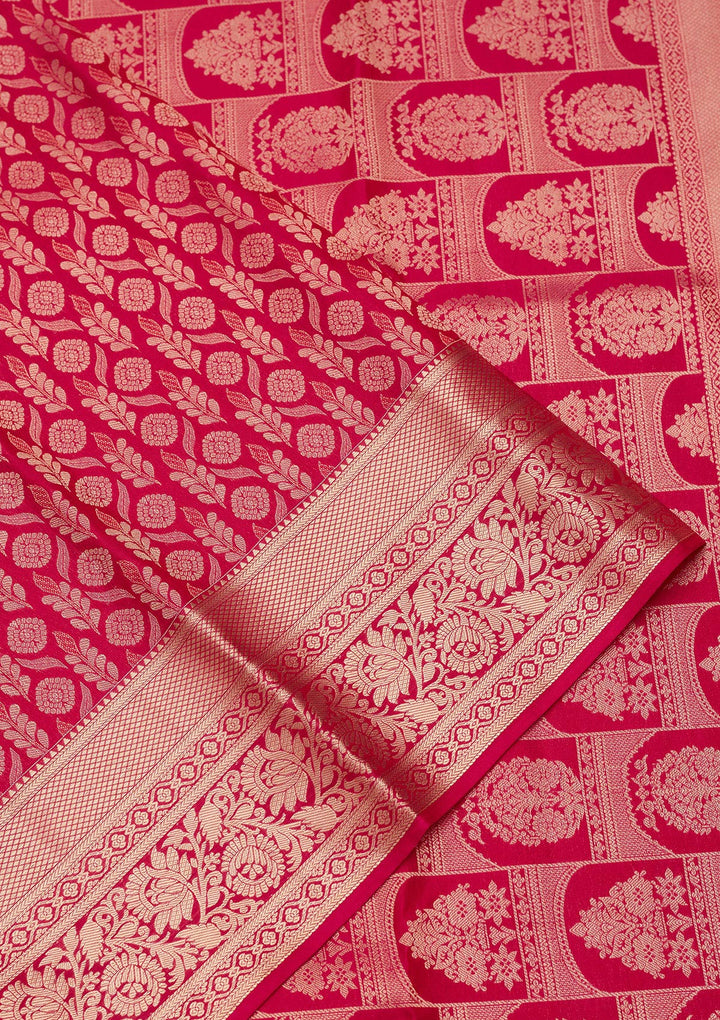 Rani Pink Silk Jaal Saree With Matching Blouse Piece
