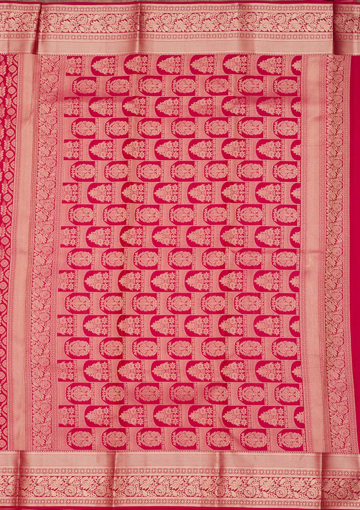 Rani Pink Silk Jaal Saree With Matching Blouse Piece