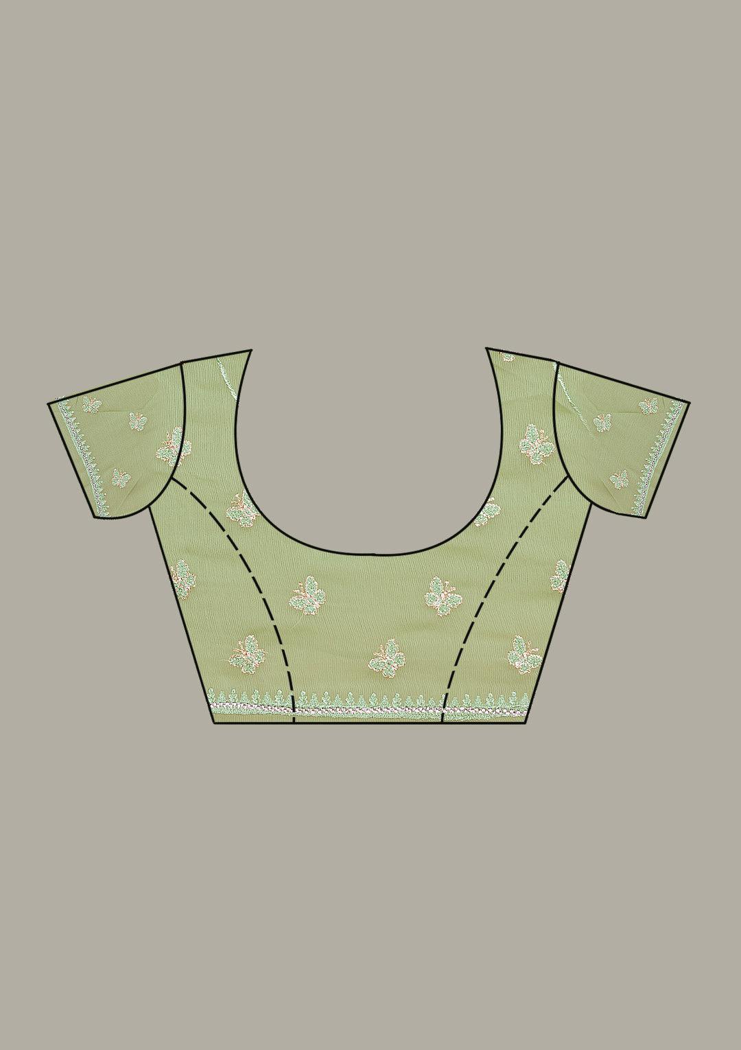 Pista Green Chiffon Threadwork Saree With Matching Blouse Piece