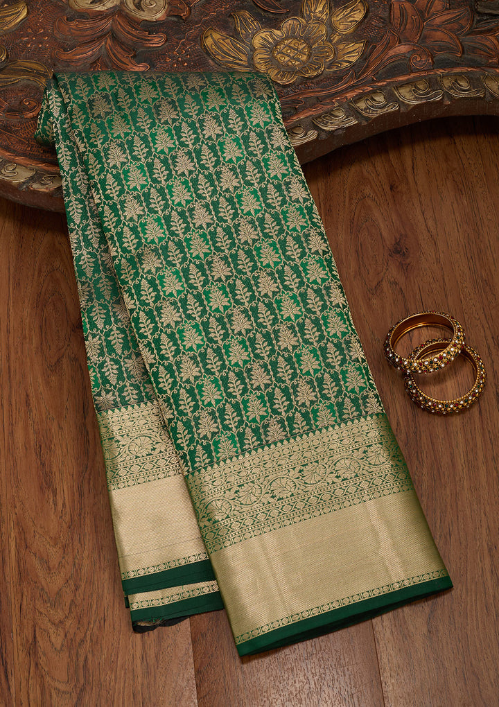 Bottle Green Silk Jaal Saree With Matching Blouse Piece