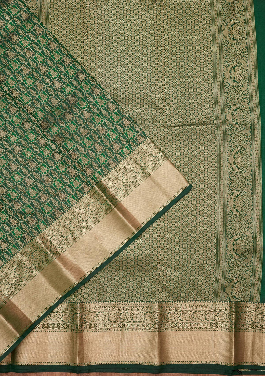 Bottle Green Silk Jaal Saree With Matching Blouse Piece