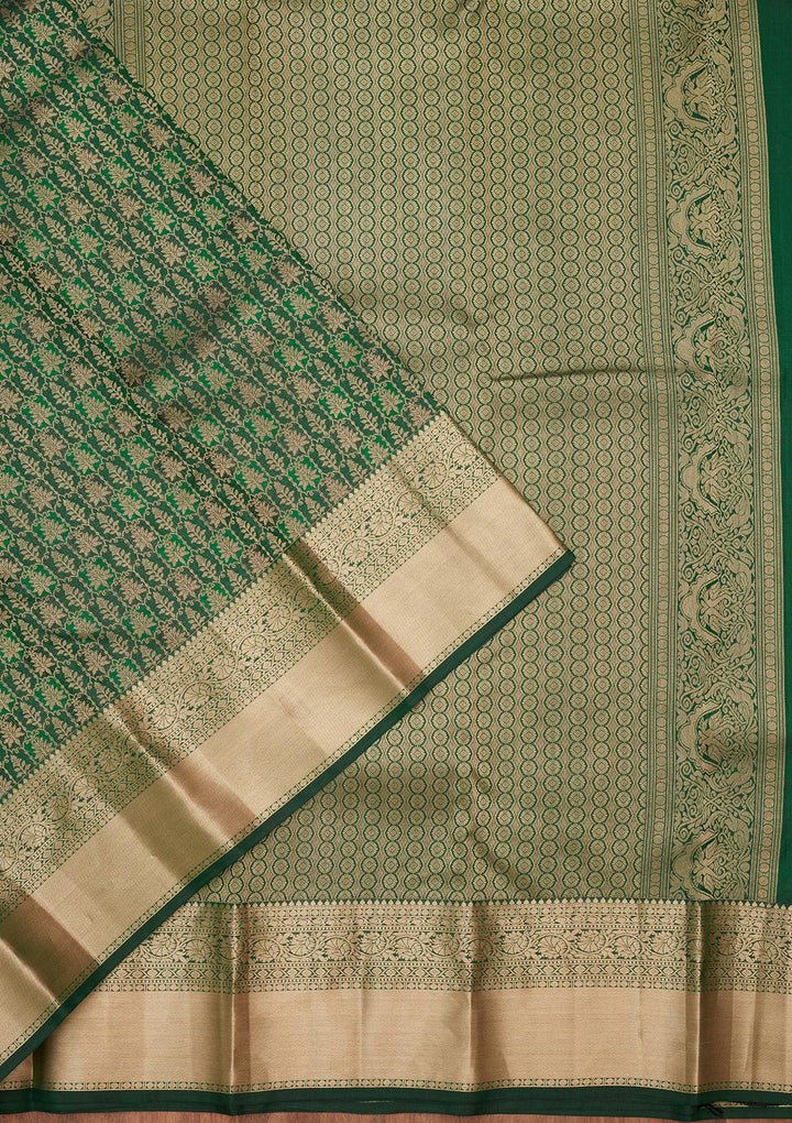 Bottle Green Silk Jaal Saree With Matching Blouse Piece