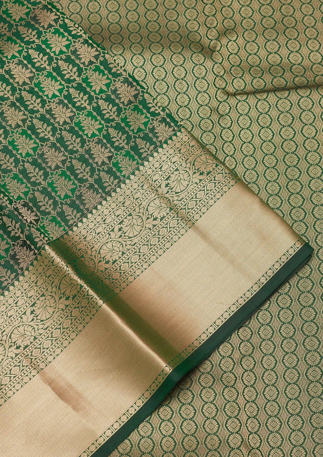 Bottle Green Silk Jaal Saree With Matching Blouse Piece