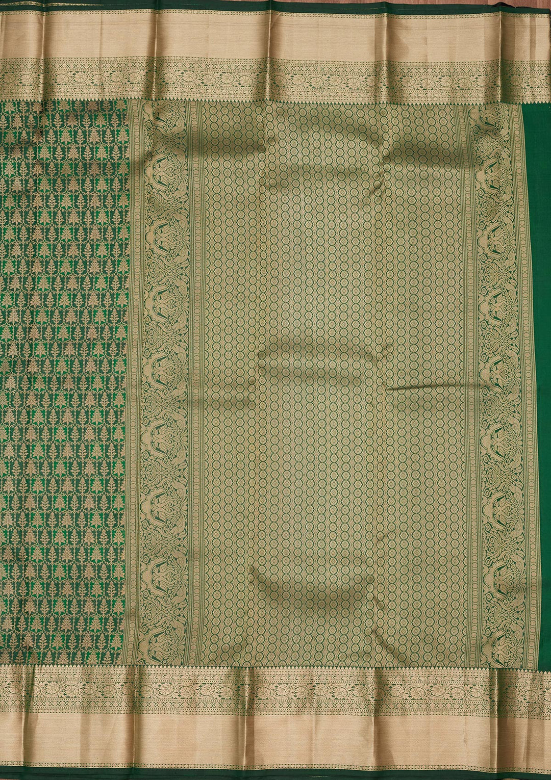 Bottle Green Silk Jaal Saree With Matching Blouse Piece