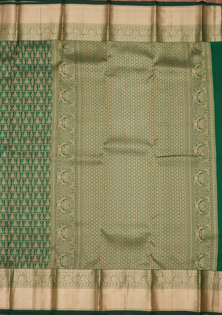 Bottle Green Silk Jaal Saree With Matching Blouse Piece