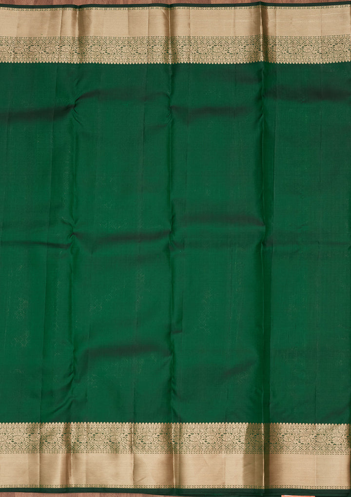 Bottle Green Silk Jaal Saree With Matching Blouse Piece