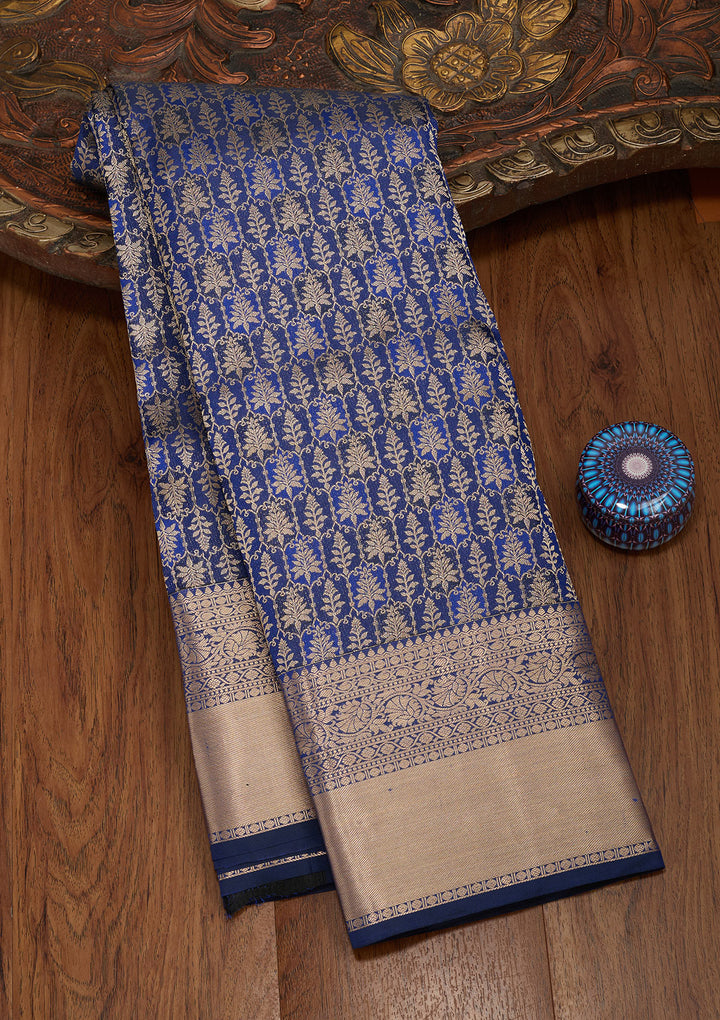 Navy Blue Zariwork Pure Silk Saree