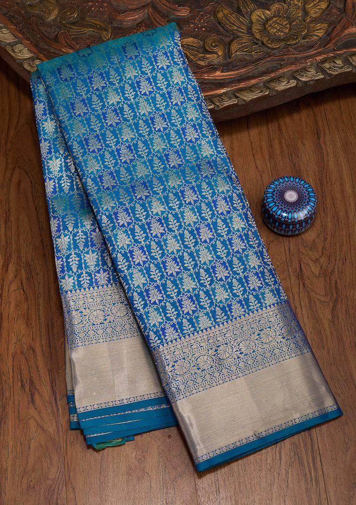 Royal Blue Pure Silk Jaal Zariwork Saree With Matching Blouse Piece