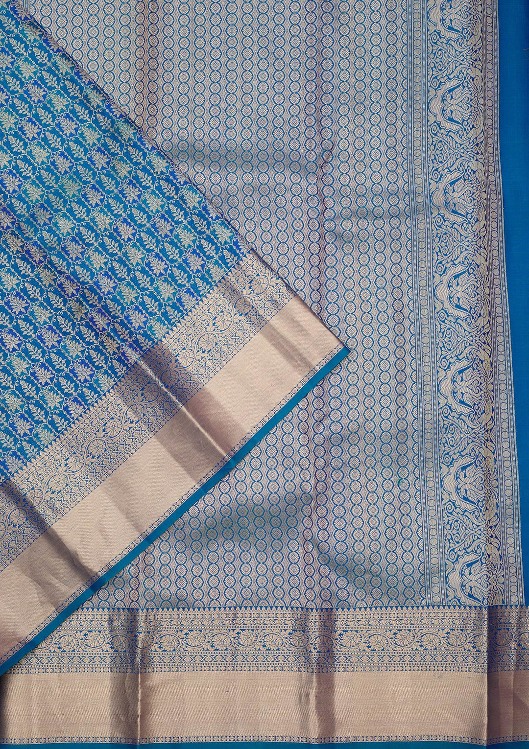 Royal Blue Pure Silk Jaal Zariwork Saree With Matching Blouse Piece
