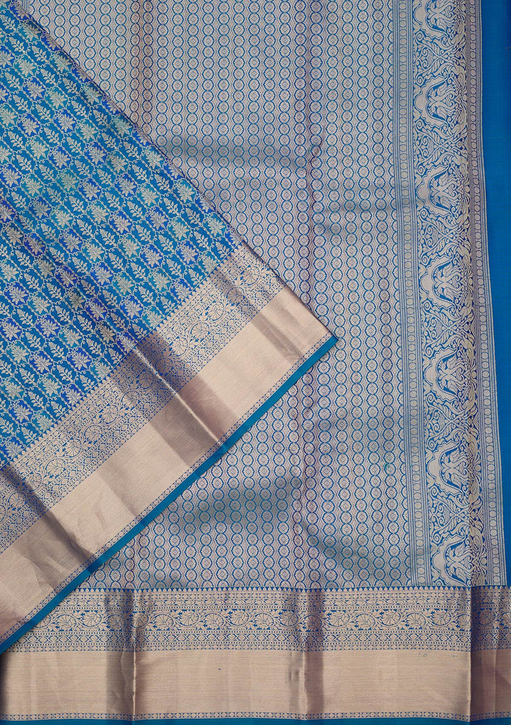 Royal Blue Pure Silk Jaal Zariwork Saree With Matching Blouse Piece