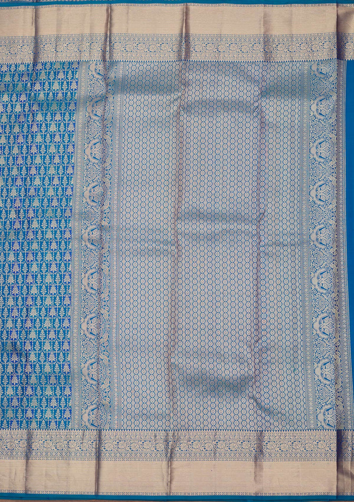 Royal Blue Pure Silk Jaal Zariwork Saree With Matching Blouse Piece