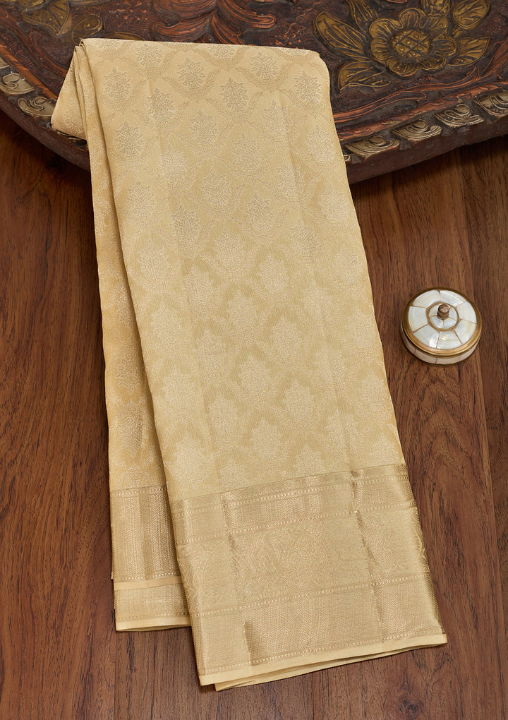Beige Silk Jaal Gold Zariwork Saree With Matching Blouse Piece