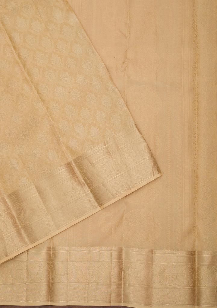 Beige Silk Jaal Gold Zariwork Saree With Matching Blouse Piece