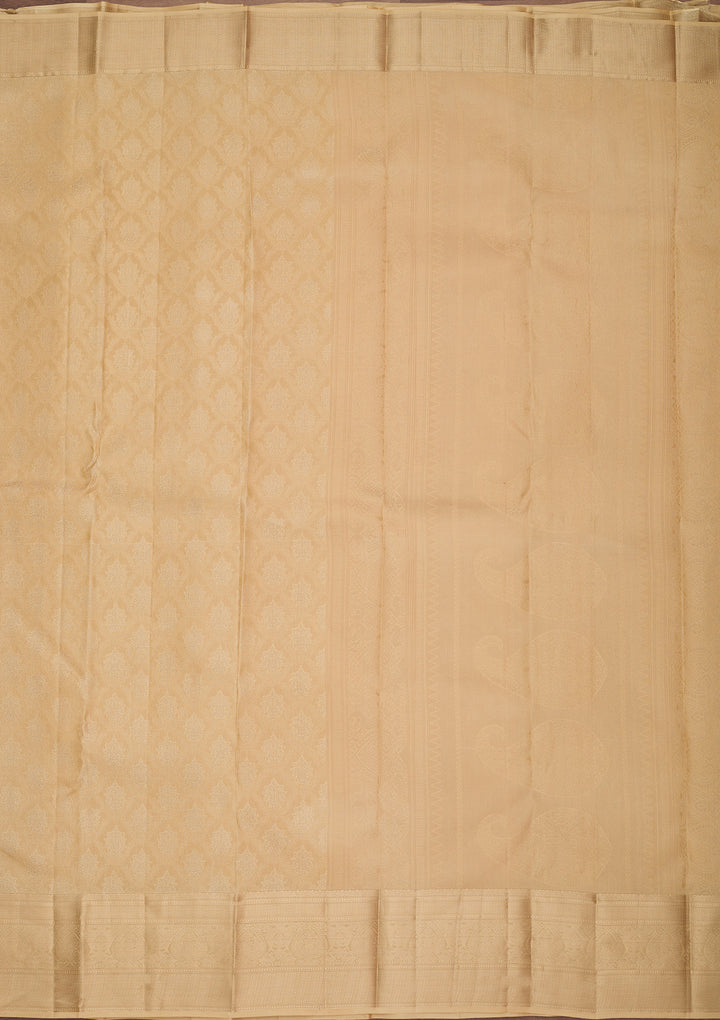 Beige Silk Jaal Gold Zariwork Saree With Matching Blouse Piece