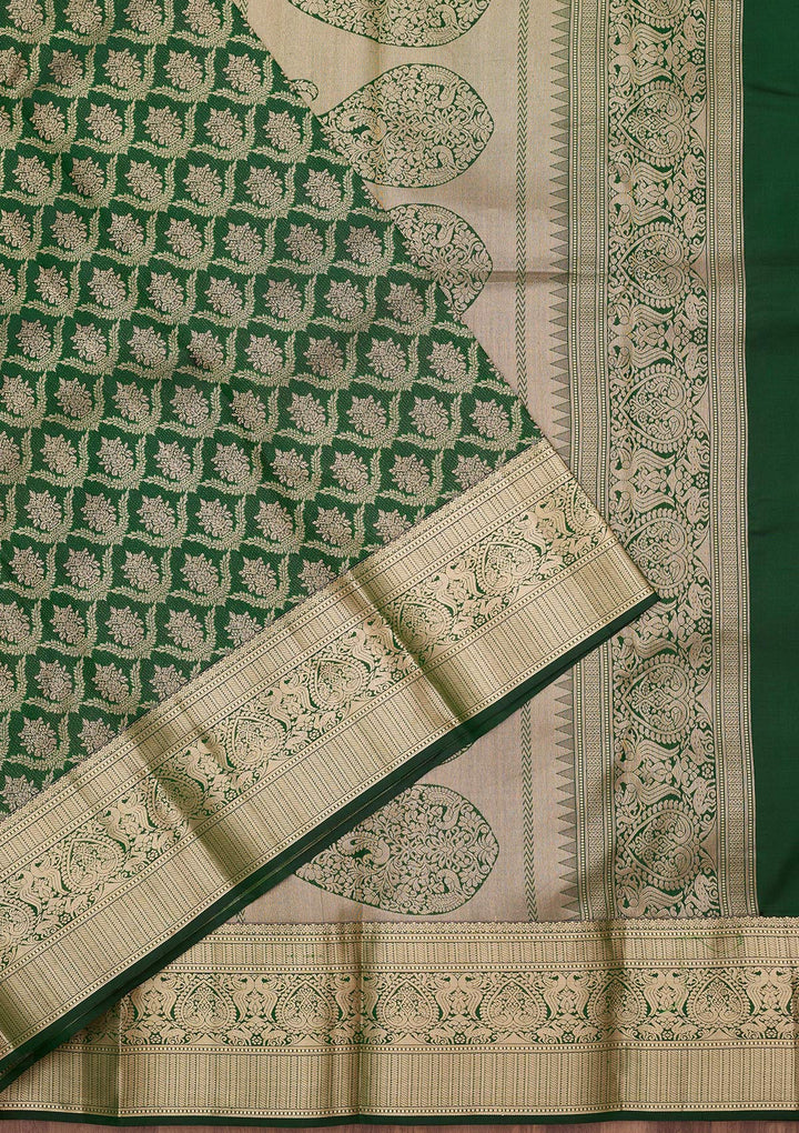 Bottle Green Zariwork (Gold) Silk Silk_Saree