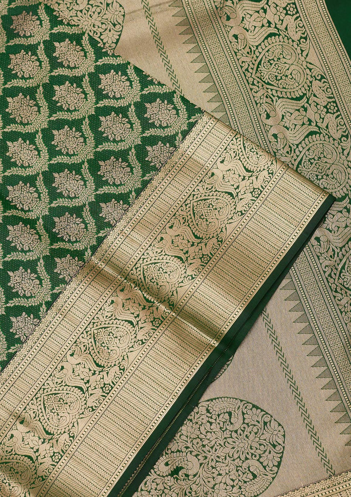 Bottle Green Zariwork (Gold) Silk Silk_Saree